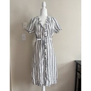 Anthropologie Pilcro Ruffle Collar‎ Buttondown Dress Size 6 Midi Length Linen